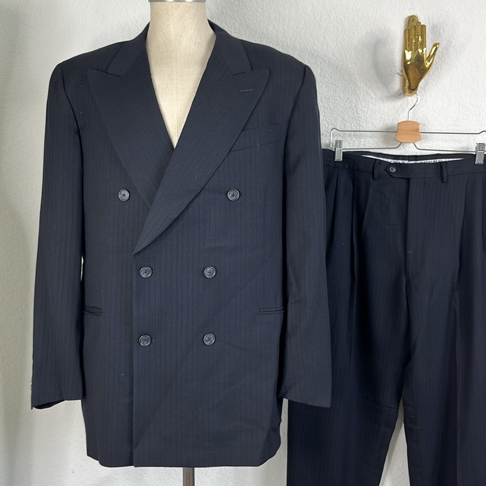 Gianfranco Ferre Textured Striped Double Breasted Suit - Picture 2 of 13